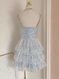 A line Straps Sequin Travel Vacation Dress Short Birthday Dress SD144
