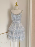 A line Straps Sequin Travel Vacation Dress Short Birthday Dress SD144