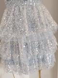 A line Straps Sequin Travel Vacation Dress Short Birthday Dress SD144