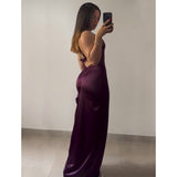 Sheath Halter Satin Burgundy Sleeveless High Low Prom Dresses SD1450