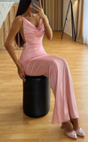 Mermaid Spaghetti Straps Pink Long Prom Dresses SD1461