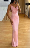 Mermaid Spaghetti Straps Pink Long Prom Dresses SD1461