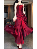 Mermaid Spaghetti Straps Burgundy Party Dress Long Prom Dresses SD1465