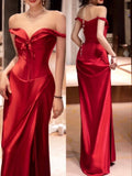 Mermaid Off The Shoulder Red Party Dress Long Prom Dresses SD1466