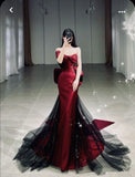 Mermaid Off The Shoulder Burgundy Long Party Dress Satin Prom Dresses SD1467