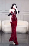 Mermaid Off The Shoulder Burgundy Slit Party Dress Long Prom Dresses SD1470