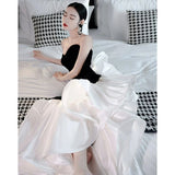 Mermaid Strapless Sequin Black Satin Party Dress Long Prom Dresses SD1476