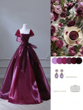 Ball Gown Square Neckline Organza Burgundy Long Evening Gown Prom Dresses SD1479