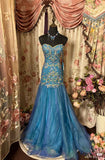 Mermaid Sweetheart Blue Long Evening Dress Beads Prom Dresses SD1487