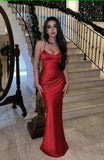 Red Mermaid Spaghetti Straps Maxi Long Party Prom Dresses Evening Dress SD1489