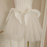 A line Strapless White Travel Vacation Dresses Short Satin Birthday Dress SD148