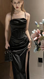 Satin Mermaid Maxi Dress Black Prom Dresses Evening Dress SD1493