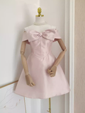 A line Straps Pink Travel Vacation Dresses Short Satin Birthday Dress SD149