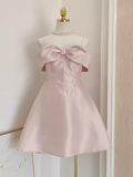 A line Straps Pink Travel Vacation Dresses Short Satin Birthday Dress SD149
