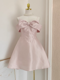 A line Straps Pink Travel Vacation Dresses Short Satin Birthday Dress SD149