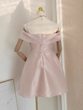 A line Straps Pink Travel Vacation Dresses Short Satin Birthday Dress SD149