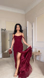 Mermaid Off The Shoulder Burgundy Slit Long Prom Dresses Formal Evening Dress SD1501