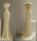 Mermaid V Neckline Satin Yellow Long Prom Dresses Formal Evening Dress SD1504