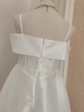 A line Straps White Travel Vacation Dresses Short Satin Birthday Dress SD150