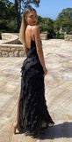 Mermaid Straps Chiffon Black Backless Prom Dresses SD1510