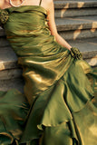 Mermaid Spaghetti Straps Satin Green Long Party Dress Prom Dresses SD1517