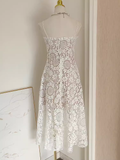 A line Spaghetti Straps Lace Vacation Dress White Women Dresses SD152