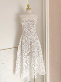 A line Spaghetti Straps Lace Vacation Dress White Women Dresses SD152