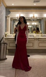 Mermaid Spaghetti Straps Red Satin Night Party Dress Long Prom Dresses SD1531