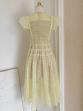 A line Scoop Yellow Short Sleeves Lace Vacation Dress Women Dresses SD153
