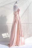 Line Pink Long Prom Dresses Formal Graduation Party Dress Evening Dress SD1545