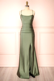 Sheath Olive Green Backless Long Prom Dresses Formal Graduation Party Dress Evening Dress SD1552