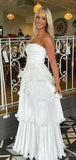 Soft Sweetheart Sleeveless A-line White Evening Prom Dresses SD1564