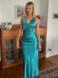 Sexy V-neck Sleeveless Mermaid Satin Evening Prom Dresses SD1565