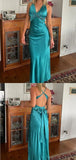 Sexy V-neck Sleeveless Mermaid Satin Evening Prom Dresses SD1565