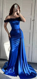 Off-shoulder Sleeveless Mermaid Satin Evening Prom Dresses SD1569
