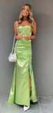 Strap Sleeveless Mermaid Satin Evening Green Prom Dresses SD1571