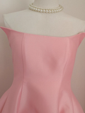 A line Strapless Pink Vacation Dress Satin Women Dresses SD157