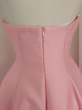 A line Strapless Pink Vacation Dress Satin Women Dresses SD157