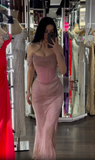 Off-shoulder Sleeveless Mermaid Satin Long Evening Prom Dresses SD1582