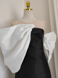 Sheath Strapless Black Vacation Dress Satin Women Dresses SD158