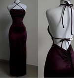 Mermaid Halter Floor Length Burgundy Backless Evening Dress Prom Dresses SD1595