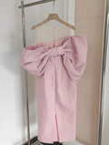 Sheath Strapless Pink Vacation Dress Satin Women Dresses SD159