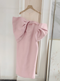 Sheath Strapless Pink Vacation Dress Satin Women Dresses SD159