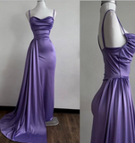 Mermaid Spaghetti Straps Floor Length Satin Grape Evening Dress Prom Dresses SD1600