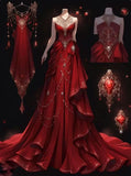 A Line Sweetheart Chiffon Red Floor Length Evening Dress Prom Dresses With Beads SD1605