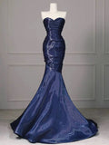 Mermaid Sweetheart Navy Blue Floor Length Evening Dress Prom Dresses SD1608