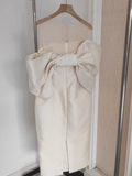 Sheath Strapless Ivory Vacation Dress Satin Women Dresses SD160