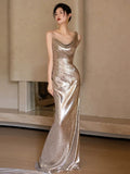Mermaid Sequin Backless Floor Length Evening Dress Prom Dresses SD1610