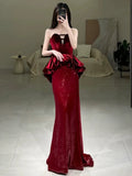 Mermaid Sweetheart Red Floor Length Evening Dress Prom Dresses SD1612