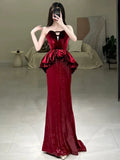 Mermaid Sweetheart Red Floor Length Evening Dress Prom Dresses SD1612